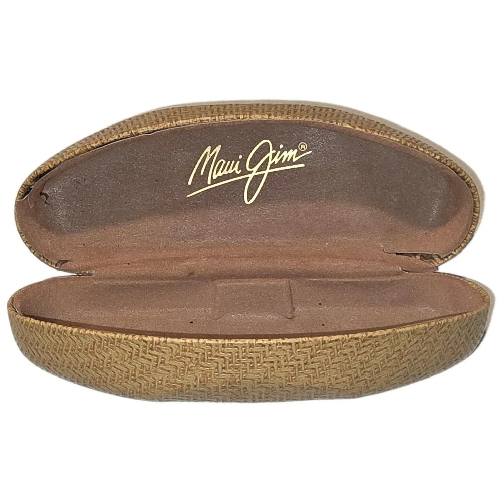 Maui Jim Sunglasses Hard Clamshell‎ Case Brown Tan Woven Raffia Texture Logo